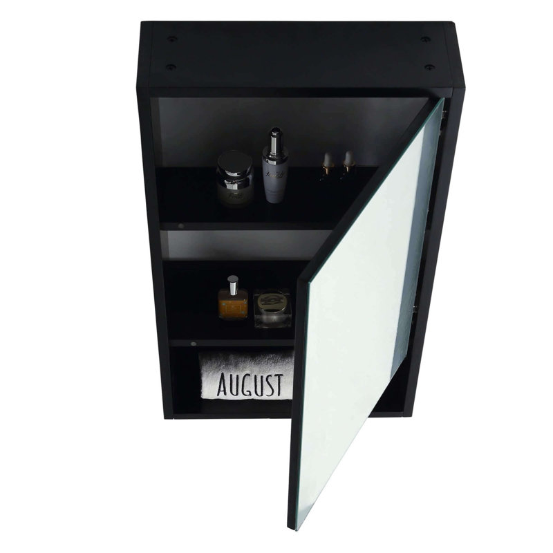 Asahel W 30'' H Surface Framed Medicine Cabinet Mirror 2 Fixed, 30" H x 18" W x 6" D, Black