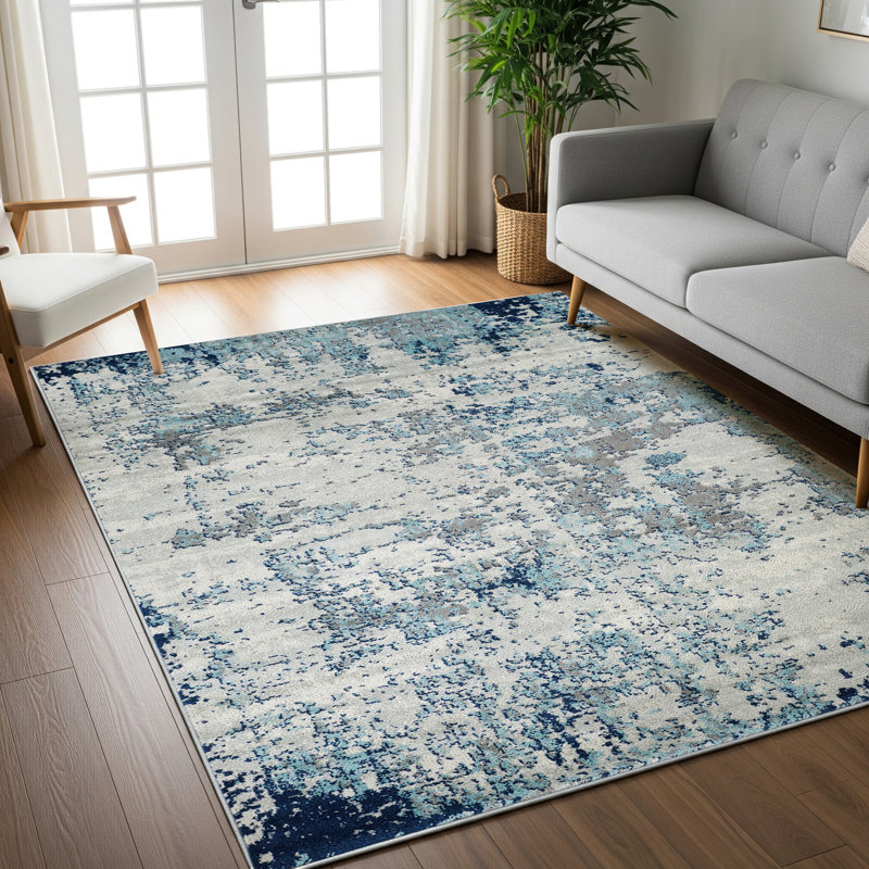 Wyona Power Loom Dark Blue/White/Charcoal Rug, Rectangle 160 x 220cm