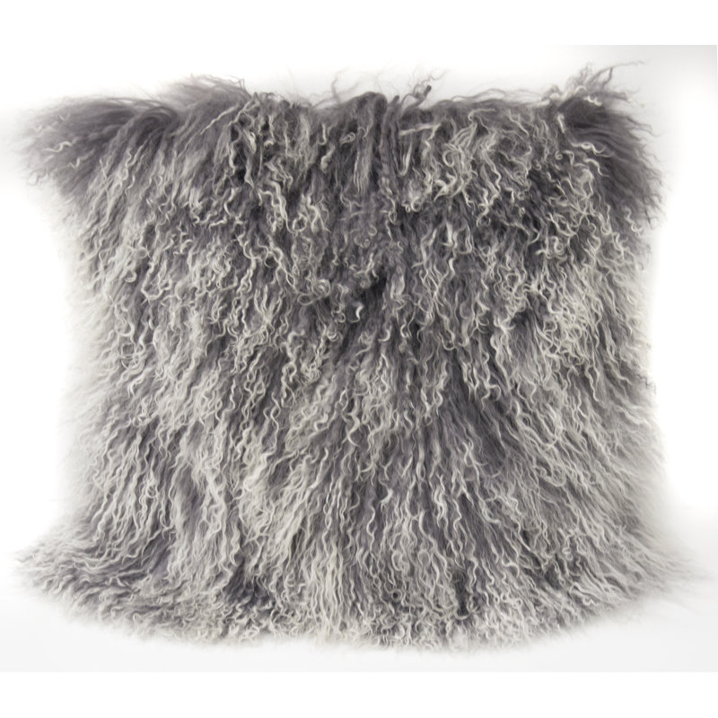  Mongolian Amazon Wool Throw Pillow, Gray