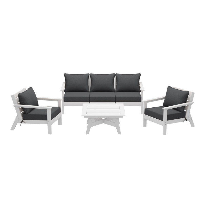 Ensemble de conversation à assise profonde 6 pièces, Blanc / Blanc, Gris