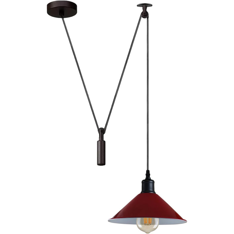 Luminaire suspendu industriel avec abat-jour conique en métal avec cordon de 2 m réglable E26 pour îlot de cuisine, Red