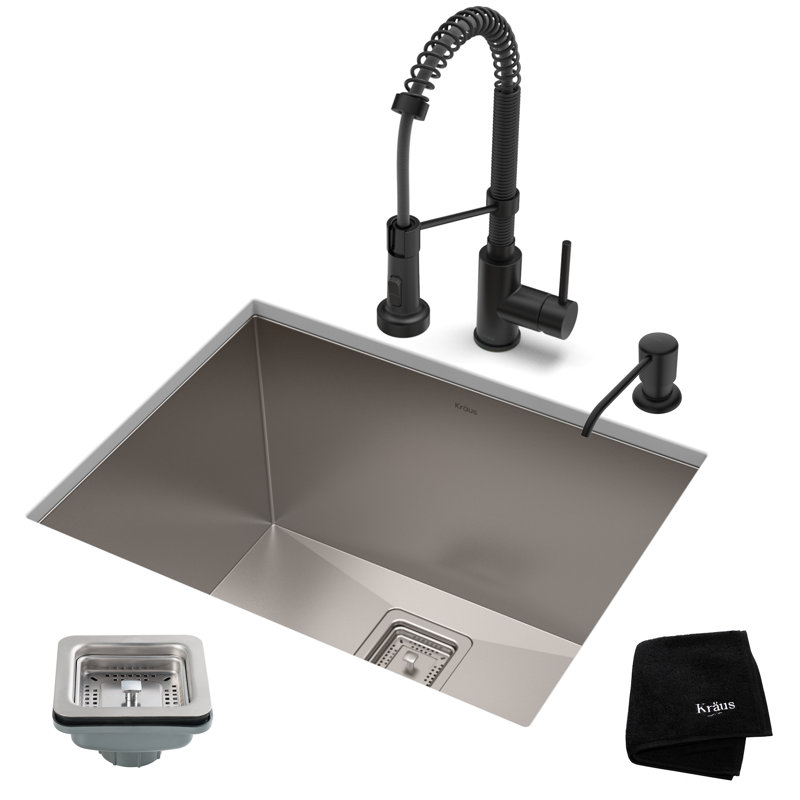 Évier de cuisine avec robinet encastrable L 24 po x l 19 po Pax ™, Noir mat