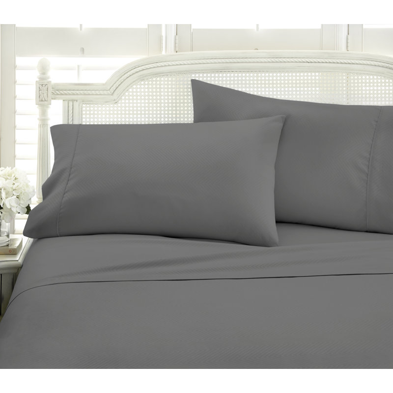 Simply Soft™ Chevron Embossed Bed Sheet Set, Gray, Queen