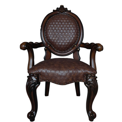 Traditional 2 Arm Chair In Brown Cherry, With Ornate Shapes And Cushioned Comfort Cherry Chairs ( Of 2), Stylish Elements Soft Cushions