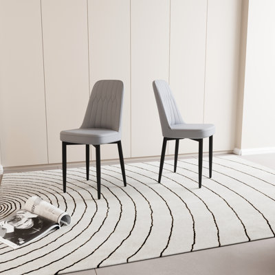 Ensemble de 2 chaises de salle à manger de style moderne en cuir de polyuréthane, coussins épais et pieds en métal, pour 2 pieds en cuir gris gris