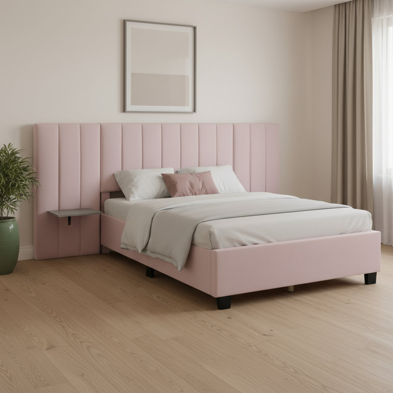 Structure de lit double tapissier rose