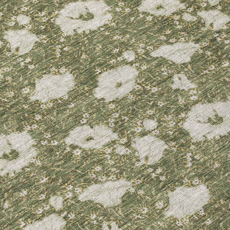 Machine Washable Indoor/Outdoor Chantille ACN2792 Floral Rug, 2'3" x 7'6" Runner, Olive