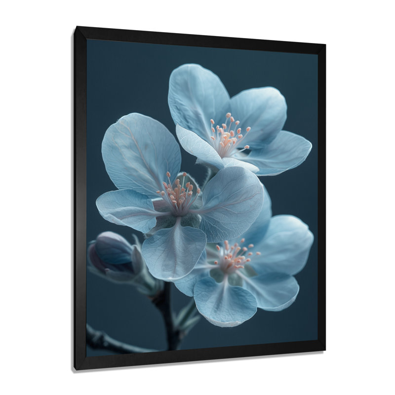 Oasis urbaine «Blue Apple Blossom» - Décoration murale fleur de pommier, H 12 po x l 20 po, Cadre simple noir