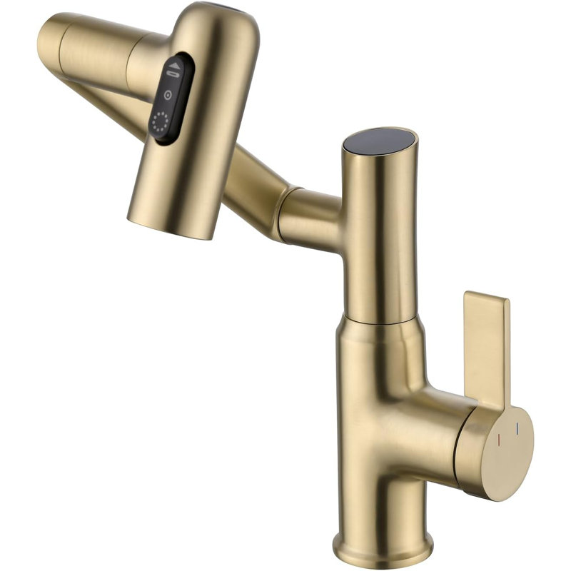 Lefton Rotatable Single Hole Bathroom Faucet with Temperature Display BF2204, Brushed Gold