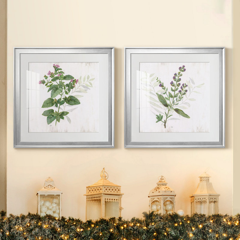 «Kitchen Garden I», ensemble de 2 reproductions d'art encadrées, Papier avec cadre argenté, Blanc