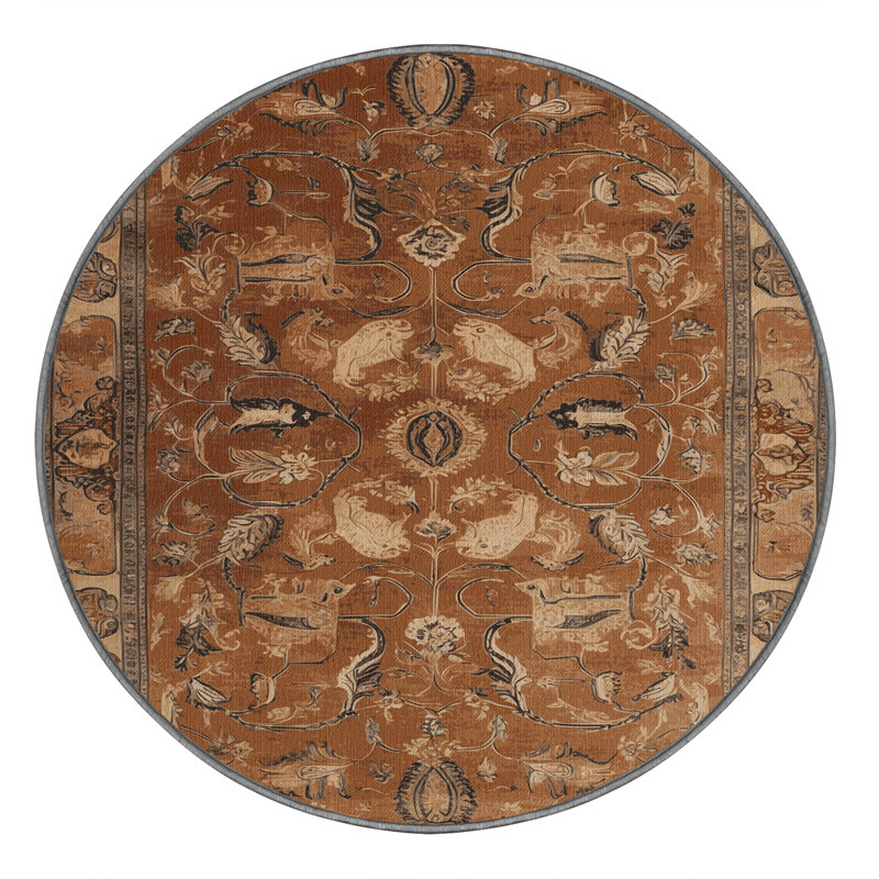 Tapis brun lavable à la machine, Rond 3 pi