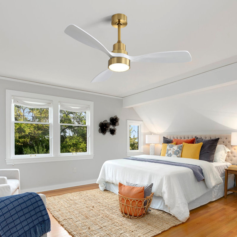 Ventilateur de plafond classique à 3 pales de 48 po avec télécommande et ensemble d'éclairage à DEL inclus, Doré, Blanc