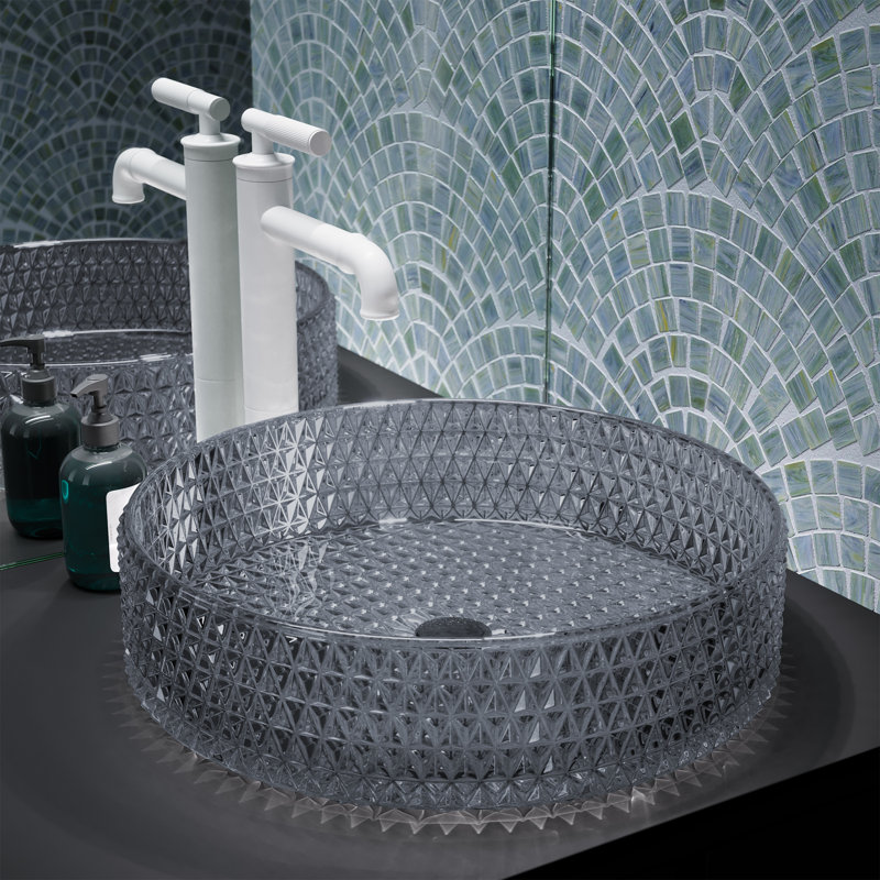 Lavabo vasque rond en verre noir 15,75 po Caché