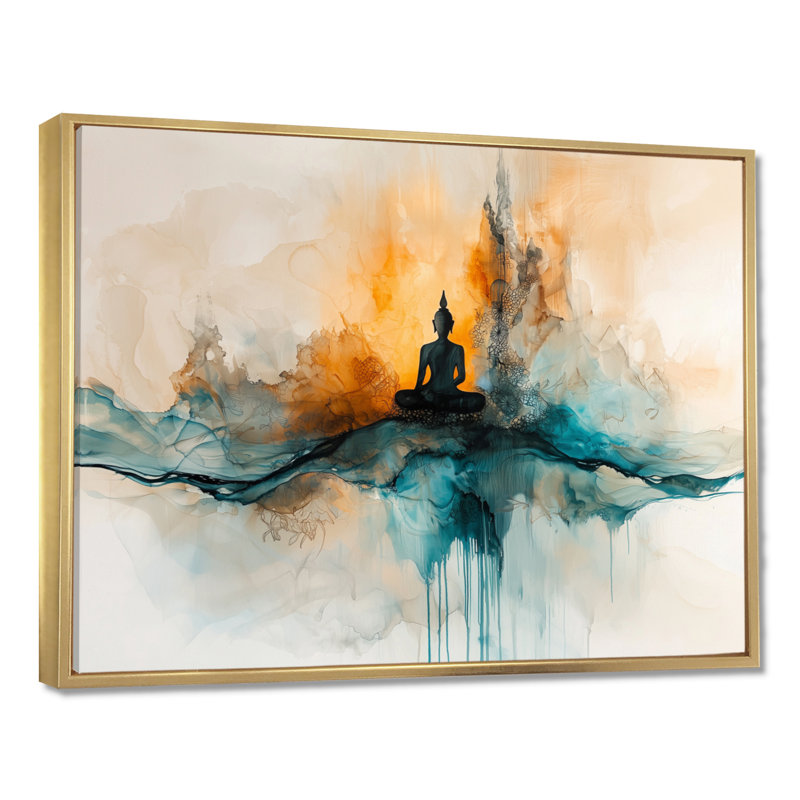 «Whispering Light Of Buddhism III» - Décoration murale bouddhisme, H 24 po x l 32 po, Doré