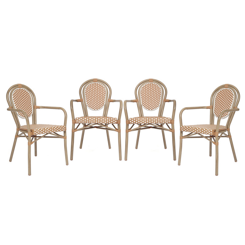 Chaises Paris empilables Comeaux, Blanc / brun clair / naturel clair