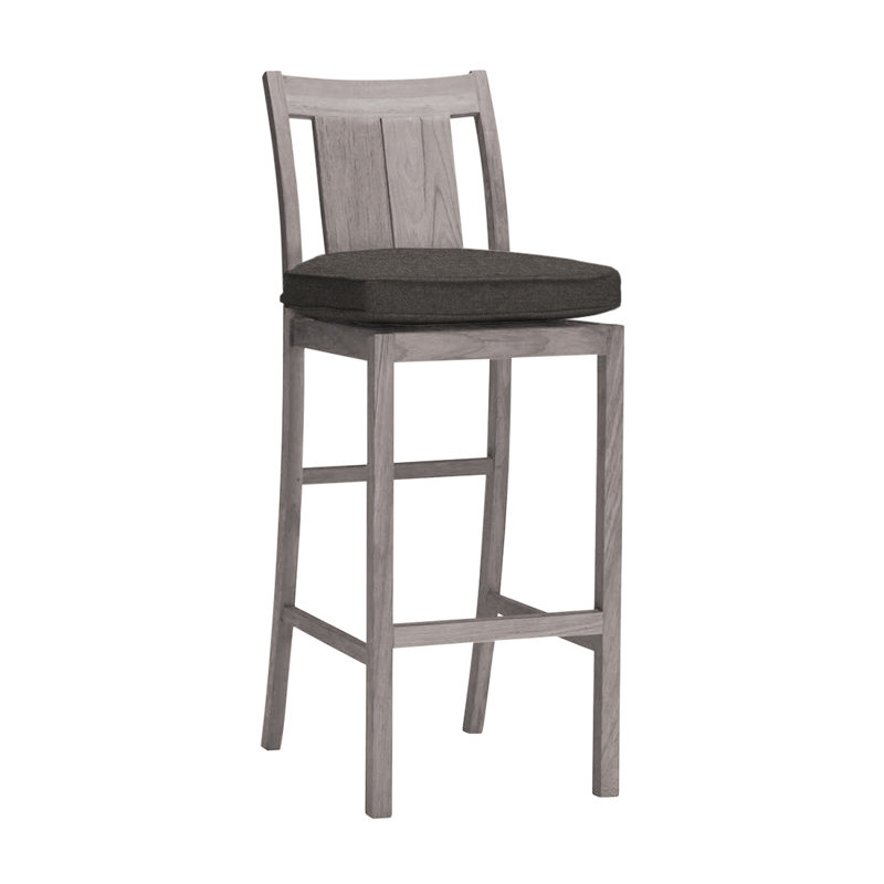 Croquet 30" Patio Bar Stool with Cushion, Welt, Oyster Teak, Intermix Indigo
