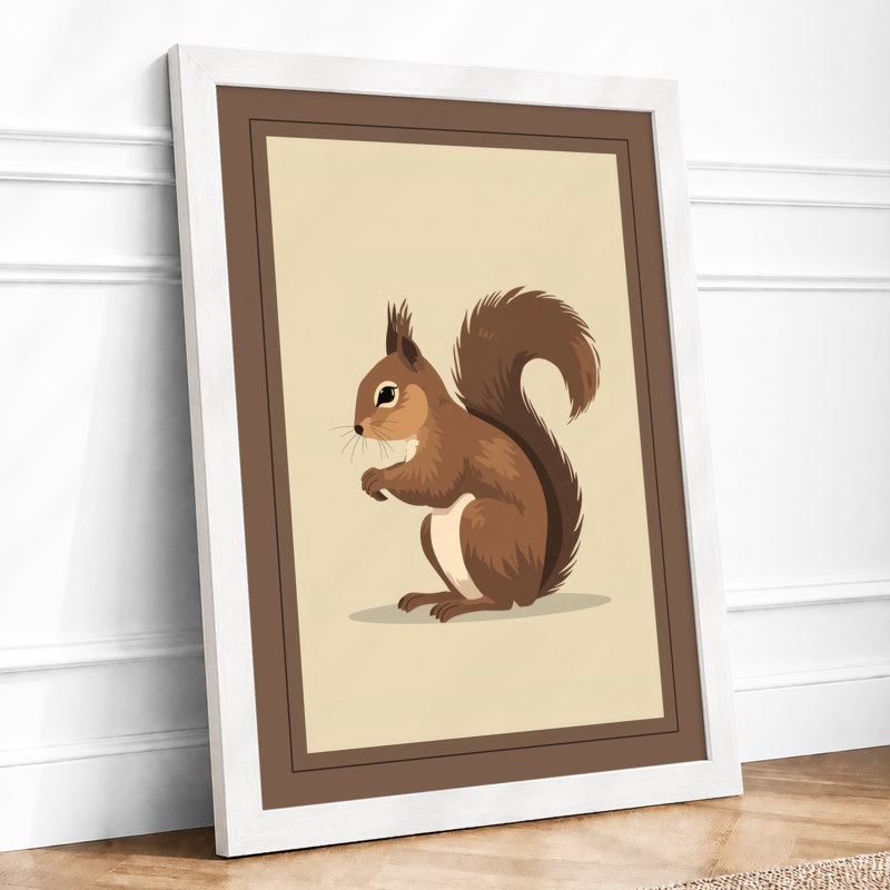 Upright Squirrel Botanical - Framed Print, A1 - 84.1 x 59.4 cm, White