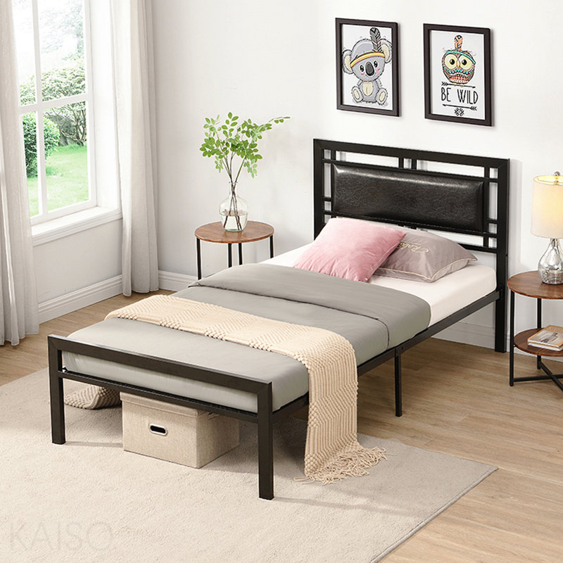 Structure simple en métal pour lit simple, style moderne et confort pour toute chambre à coucher, noir
