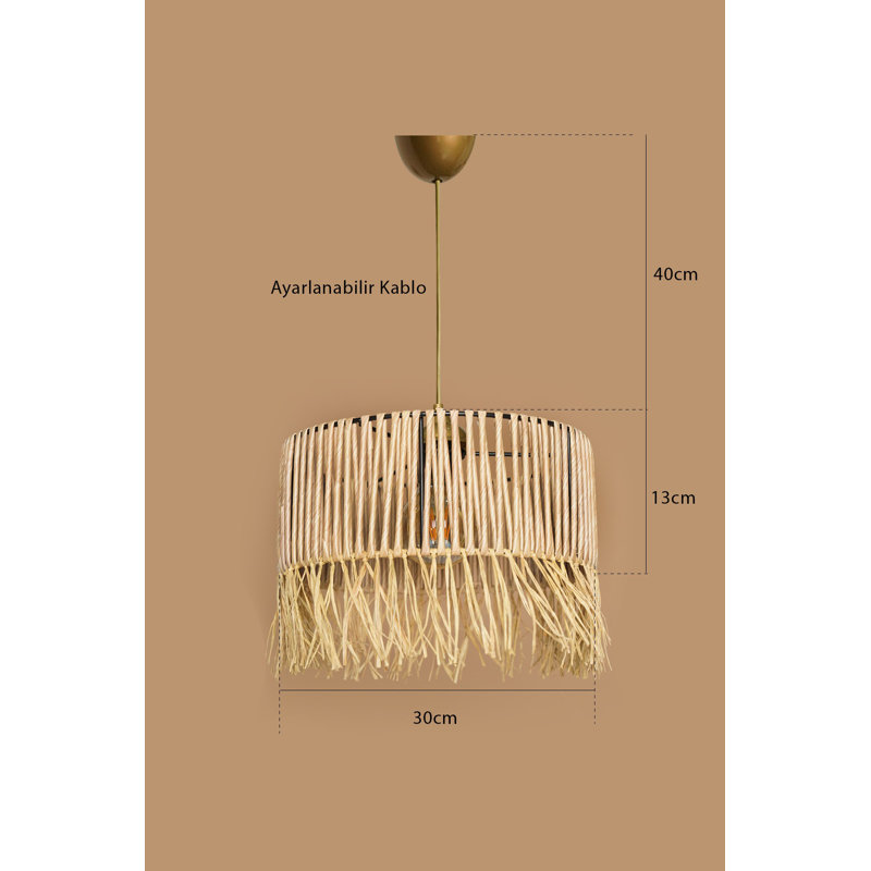 Elegant Macrame Chandelier, Natural Color, 11.8 x 5.1 inches | Plastic Body, E27 Socket, Max 40W | Adjustable Cable Height Up to 20.9 inches | Perfect for Bohemian Home Décor & Modern Lighting Solutions
