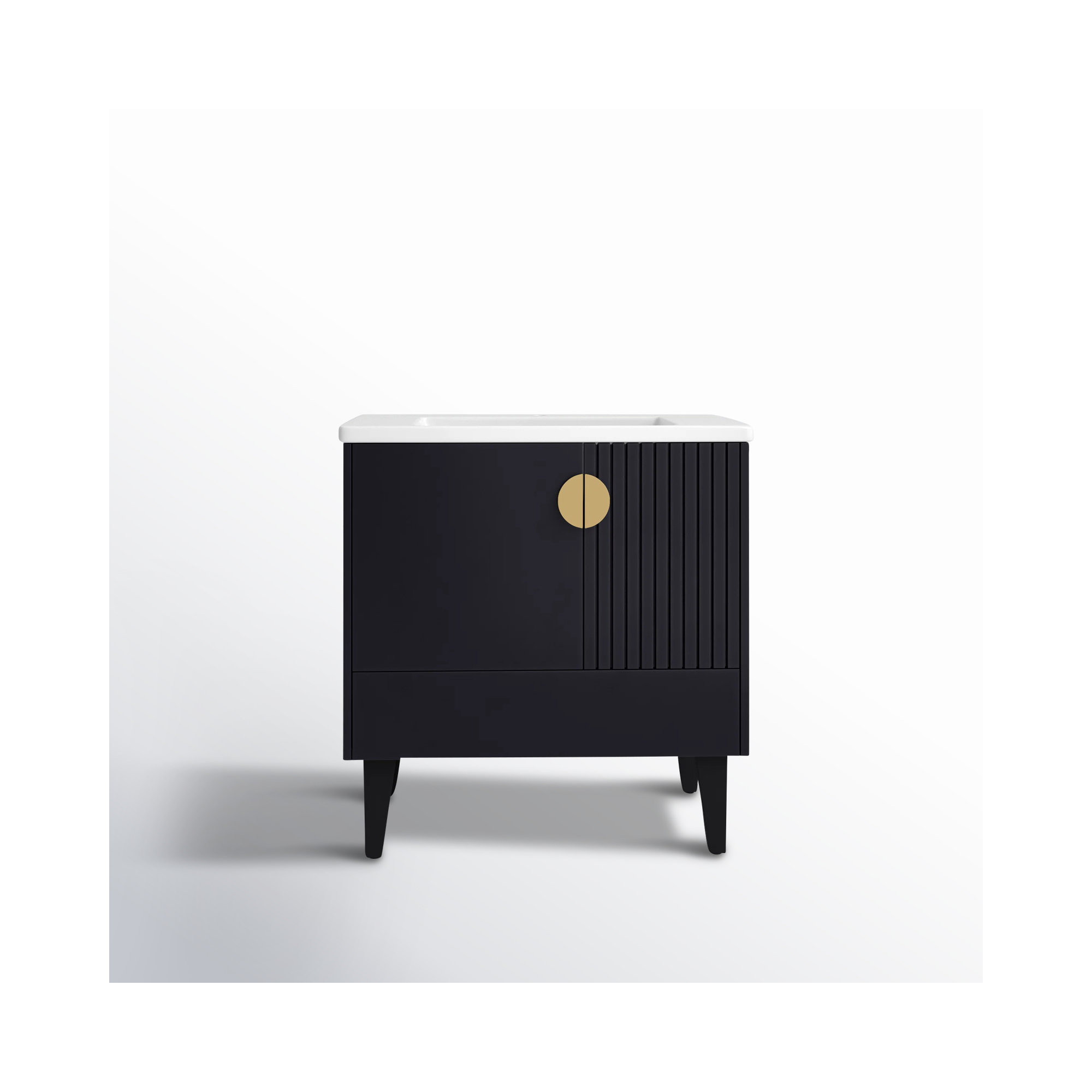 Saimah 30'' Single Bathroom Vanity, Satin Brass, Black