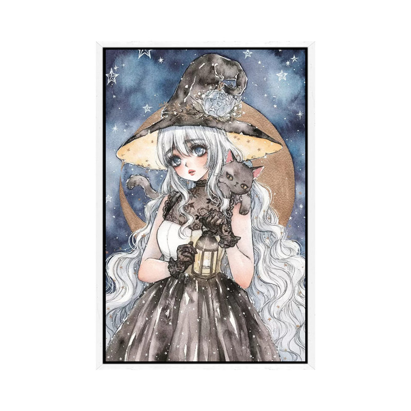 Starry Witch by Cherriuki - Print on Canvas, 66.04 cm H x 45.72 cm W, White Framed