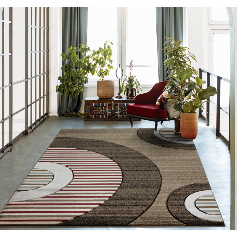 Tapis géométrique brun / beige Anjolie, Rectangle 6 pi 9 po x 9 pi 6 po