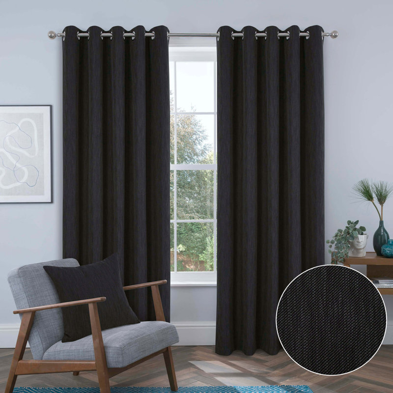 Gardunio Blackout EYELET/RINGTOP Curtain Pair, Charcoal, 114 x 137 cm