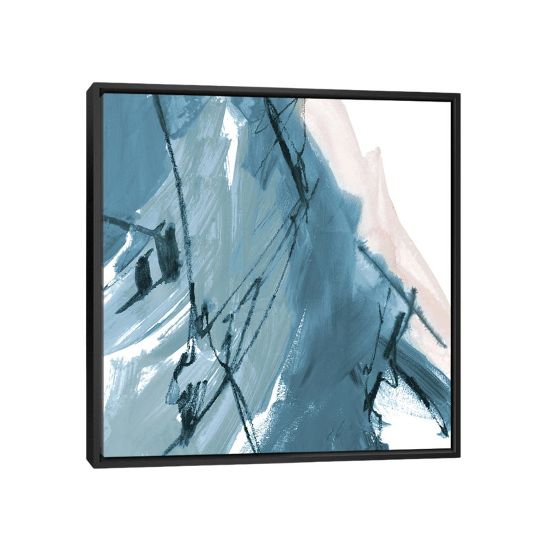 Blue On White Abstract I by Robin Maria - Painting on Canvas, Black Floater Frame, 93.98 cm H x 93.98 cm W
