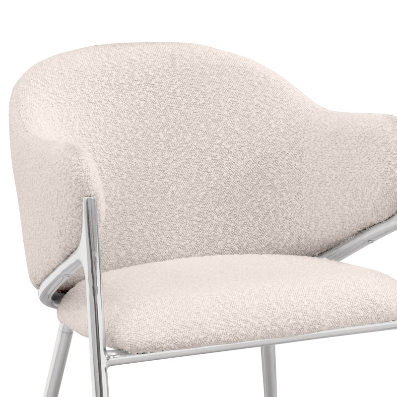 Tabourets de bar en tissu Teddy Boucle, Siège crème / cadre argenté, Tabouret de bar (siège d'une hauteur de 30 po)
