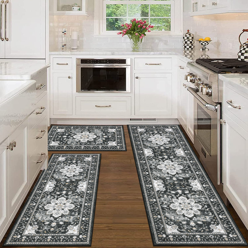 Kitchen Rug Set(3 Piece), Black