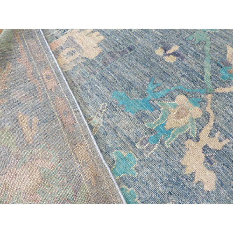 Tapis oriental bleu Oushak noué à la main 7 pi 10 po x 10 pi 1 po G10900