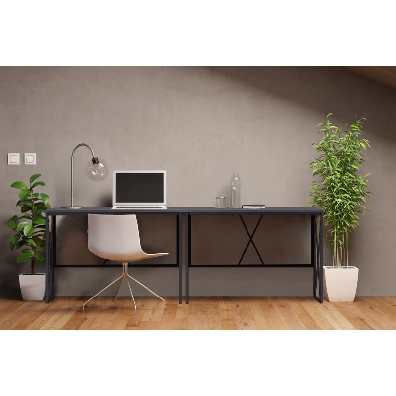 X Design Computer Desk in Weathered Wood and Satin Nickel, Matte Black
