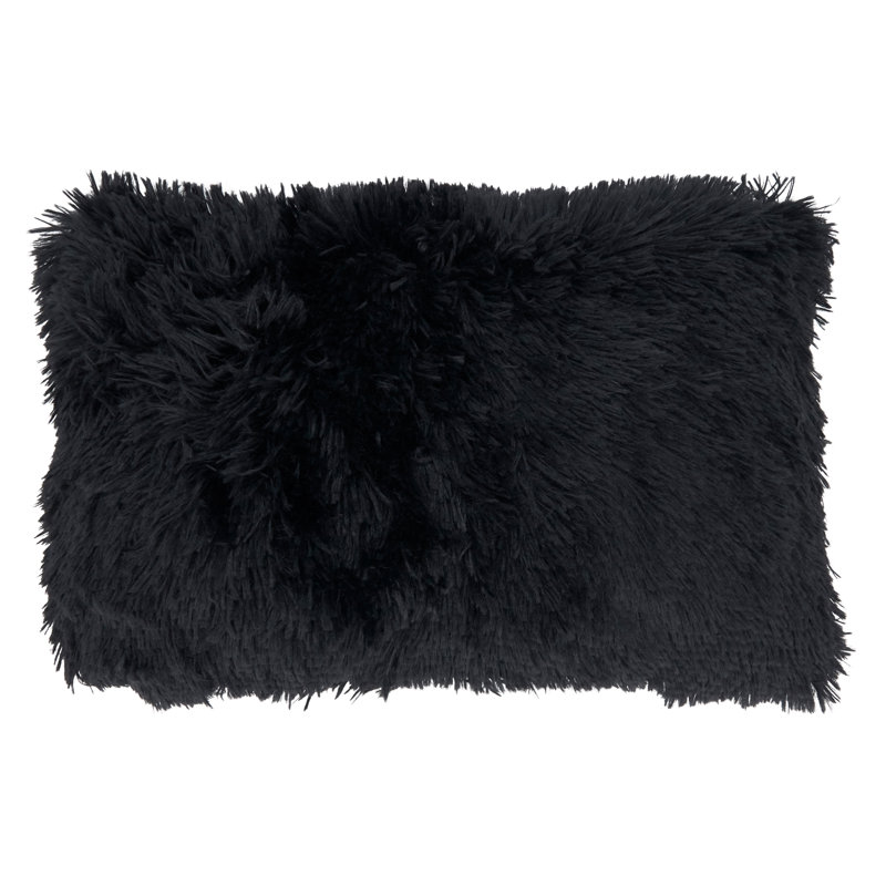 Classic Black Faux Fur Oblong Throw Pillow with Down Filling