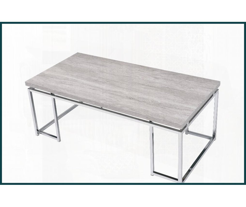 Chêne naturel Table basse au fini chromé pour salon - base de traîneau stable et facile à nettoyer