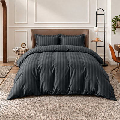 Oxford Homeware Microfiber Striped Duvet Cover Set with Pillowcases