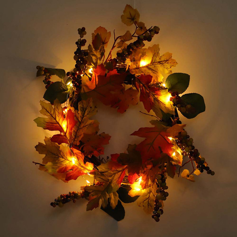 Handcrafted Faux Lighted Maple Polyester 45cm Wreath