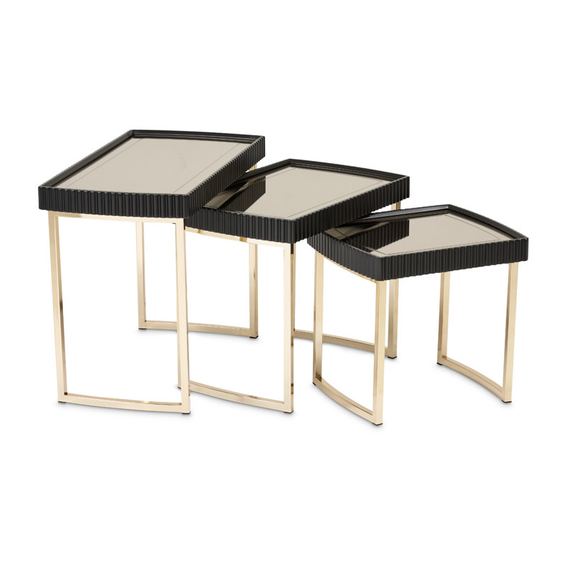 Black and Gold Mirrored Metal Nesting Tables Set