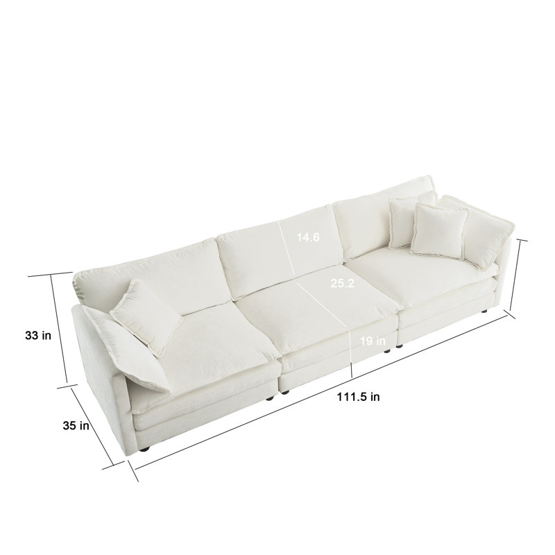  Ensemble de canapé modulaire 2 pièces, canapé 3 places et fauteuil d'appoint, chenille blanche, Blanc