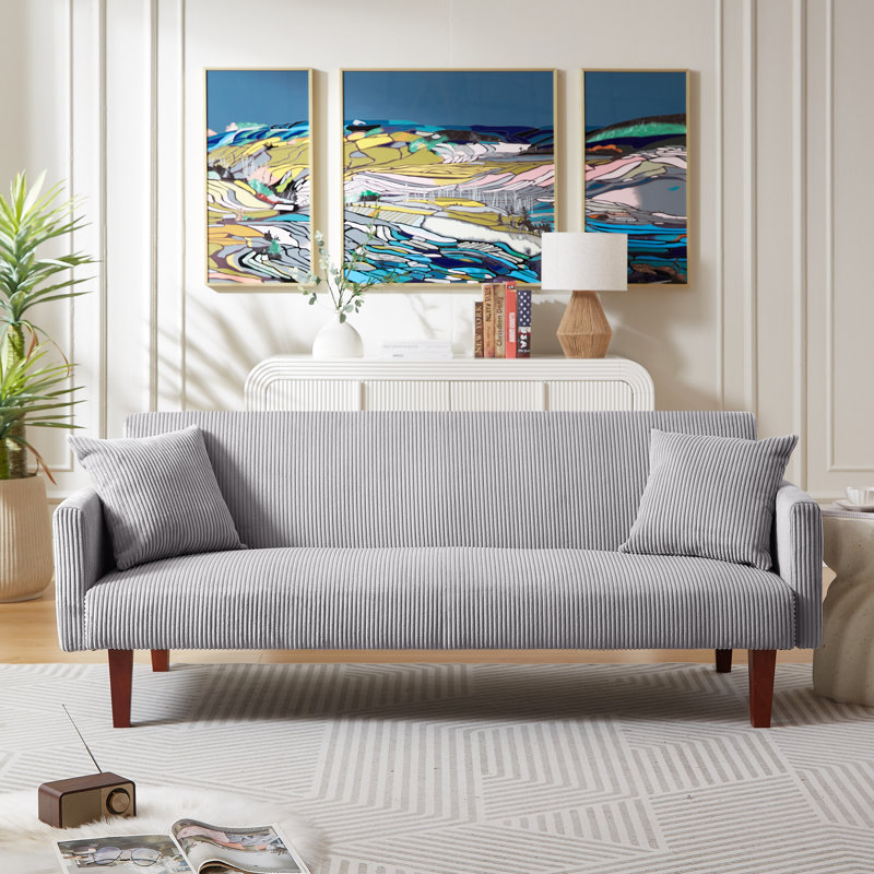 Breccia 74'' Upholstered Square Arm Sofa Bed, Light Gray