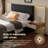 Velvet Upholstered Platform Bed With Metal-Framed Headboard, Dual Wall Lamps And Bedside Tables, No Box Spring Needed-997239350-997239351