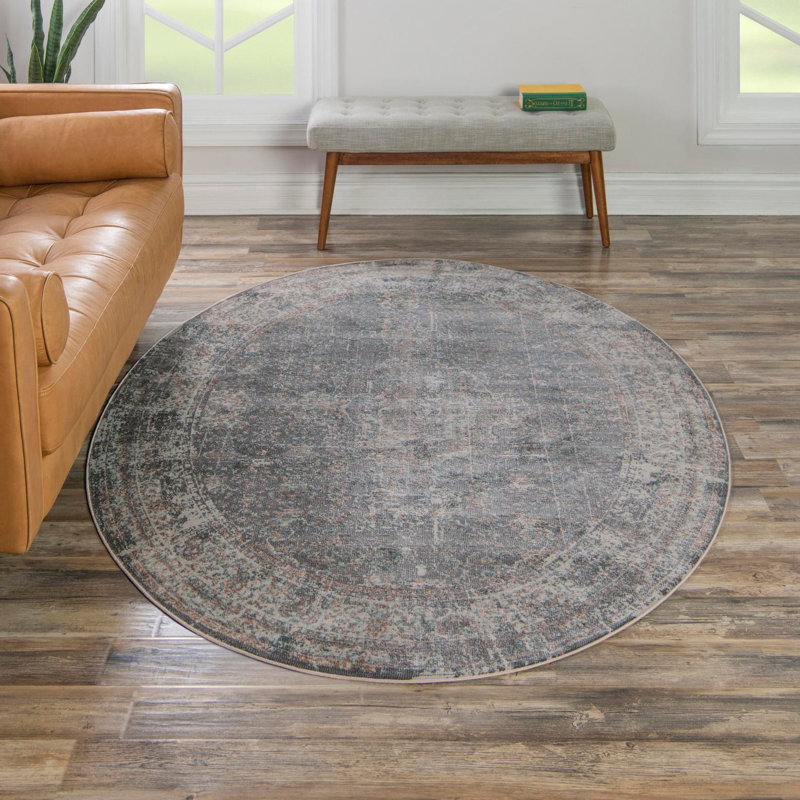 Folmar Oriental Fume Gray Area Rug, Round 6'1"