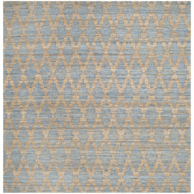 Montserrat Hand Woven Jute/Cotton Geometric Rug in Light Blue/Gold