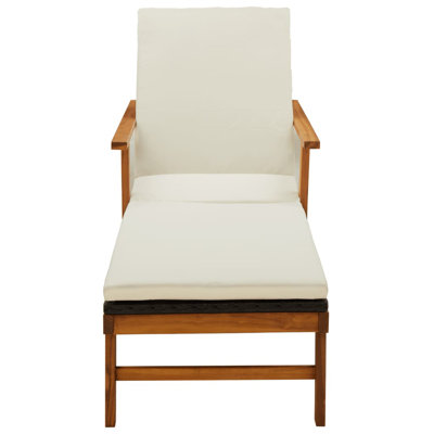 Chaise longue simple en acacia 78,7 po avec coussins