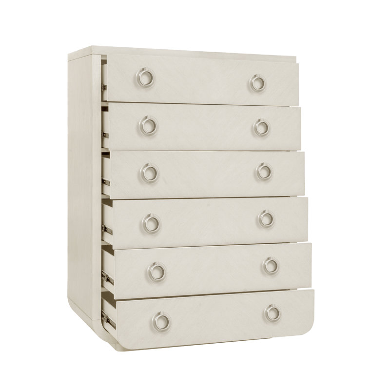 White Transitional 6-Drawer Chest with Metal Hardware