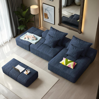 Canapé modulaire surdimensionné désossé surdimensionné, 3 sièges étincelants avec repose-pieds, 4 coussins et chaise longue, aucun assemblage requis?