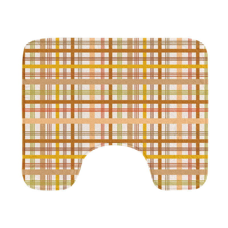Brown Plaid Toilet Mat U-Shape Bathroom Rug 20" Multicolor