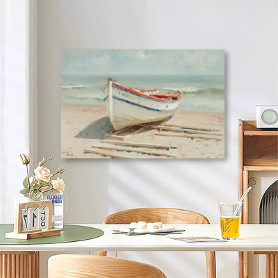 Impression d'art rétro sur toile tendue sur toile de style rétro avec bateau rétro style bord de mer, salon et chambre à coucher