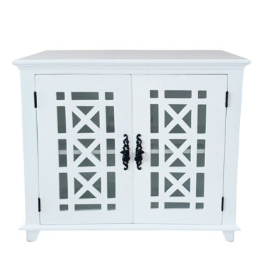 Commode blanche de style Mid-Century moderne avec fabrication en bois massif et porte en verre, tablette pour présenter une étagère intérieure de porte d'armoire peinte, salon approprié