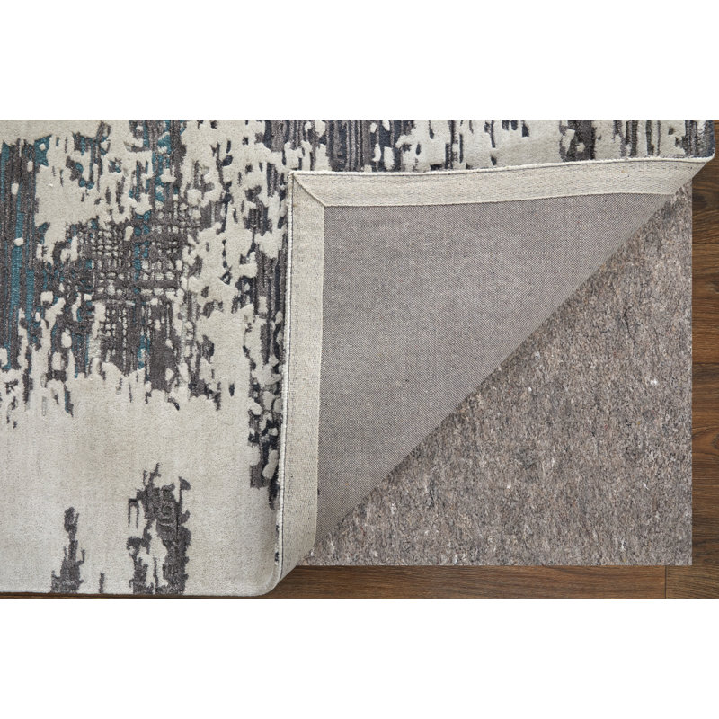 Zarah Hand Tufted Abstract Area Rug, Rectangle 5' x 8', Blue/Gray/Ivory