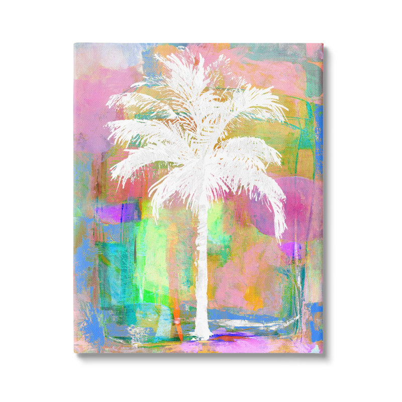 «Modern Palm Tree Silhouette Vivid Blocked Hues» par Kristen Dew - peinture, Toile tendue, H 20 po x l 16 po x P 1,5 po